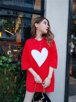 

Suit-dress Fashion Concise Love Printing Half Sleeve T Shirt Women