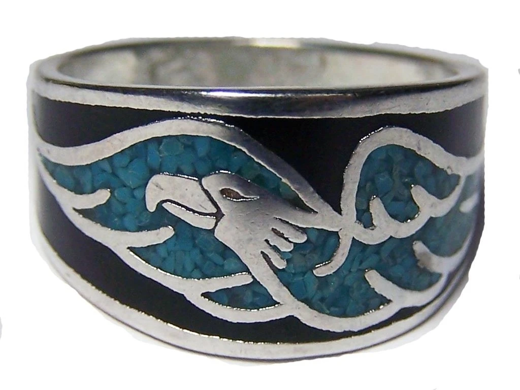 Flying Eagle Turquoise-colored Stone Band Ring Size 11 - #11r Biker Eagles | Украшения и аксессуары