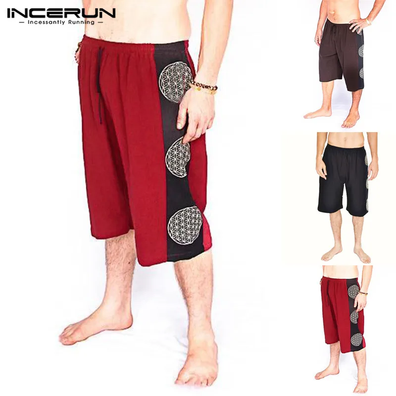 INCERUN/ Повседневные Дышащие мужские шорты, свободная тренировка для бегунов с принтом на шнурке, винтажные мужские пляжные шорты, летние шорты