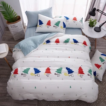 

Christmas Tree Deer Duvet Cover Bedding Set Single Twin Full Queen King Size Smiling Star Cloud Bed Cover Flat Sheet Pillow 59