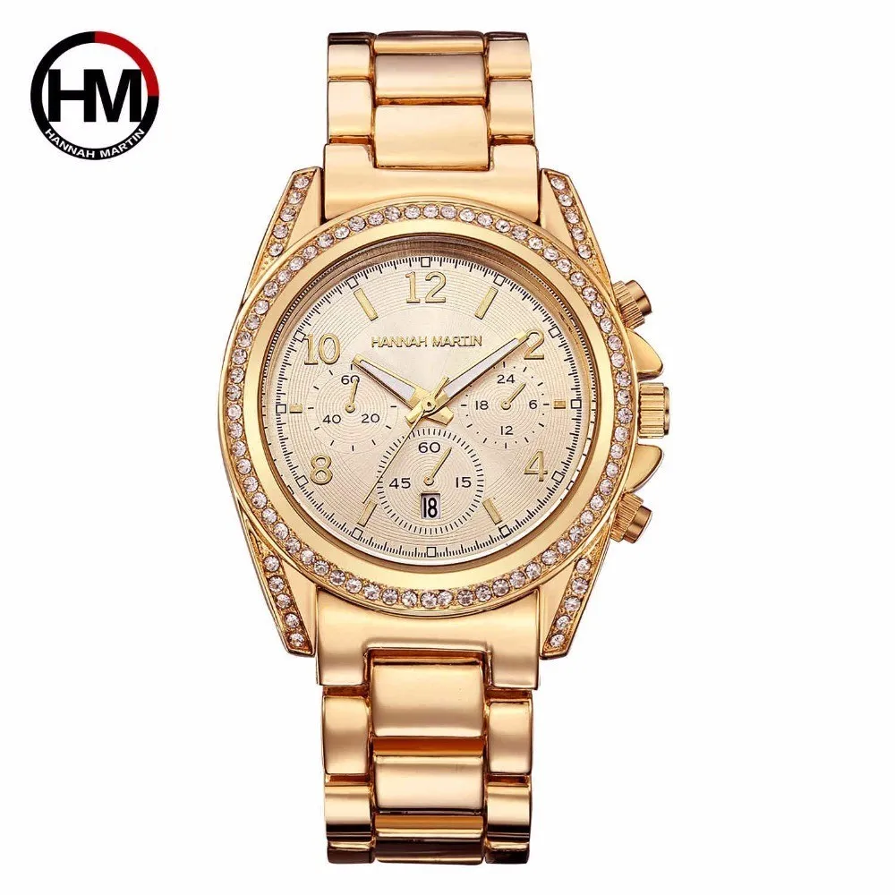 

Women Gold Watch Crystal Frame Calendar Window Dress Watch for Lady Zegarek Damski 2018