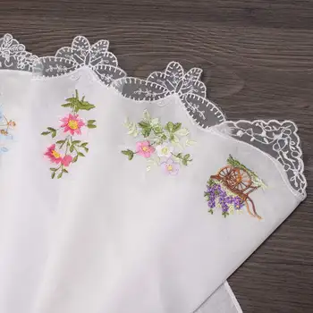 

Vintage Cotton Women Hankies Embroidered Butterfly Lace Flower Hanky Floral Assorted Cloth Ladies Handkerchief Fabrics 6PCS 20