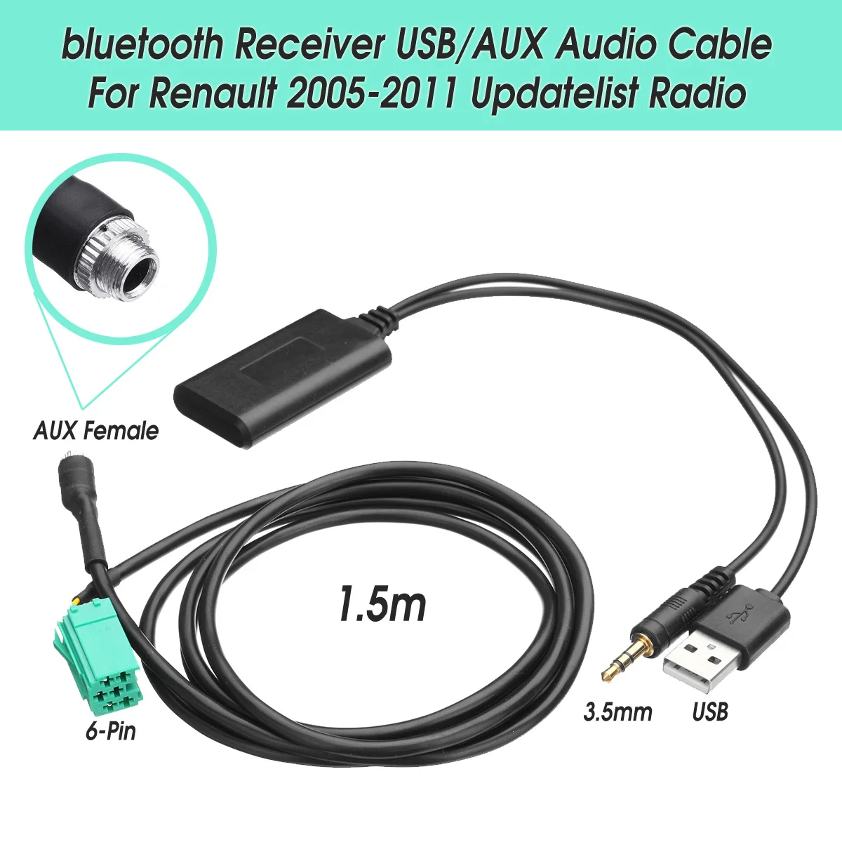 2 в 1 беспроводной bluetooth приемник автомобильный стерео USB/AUX аудио AUX кабель музыкальный адаптер для Renault 2005-2011 Updatelist радио комплект