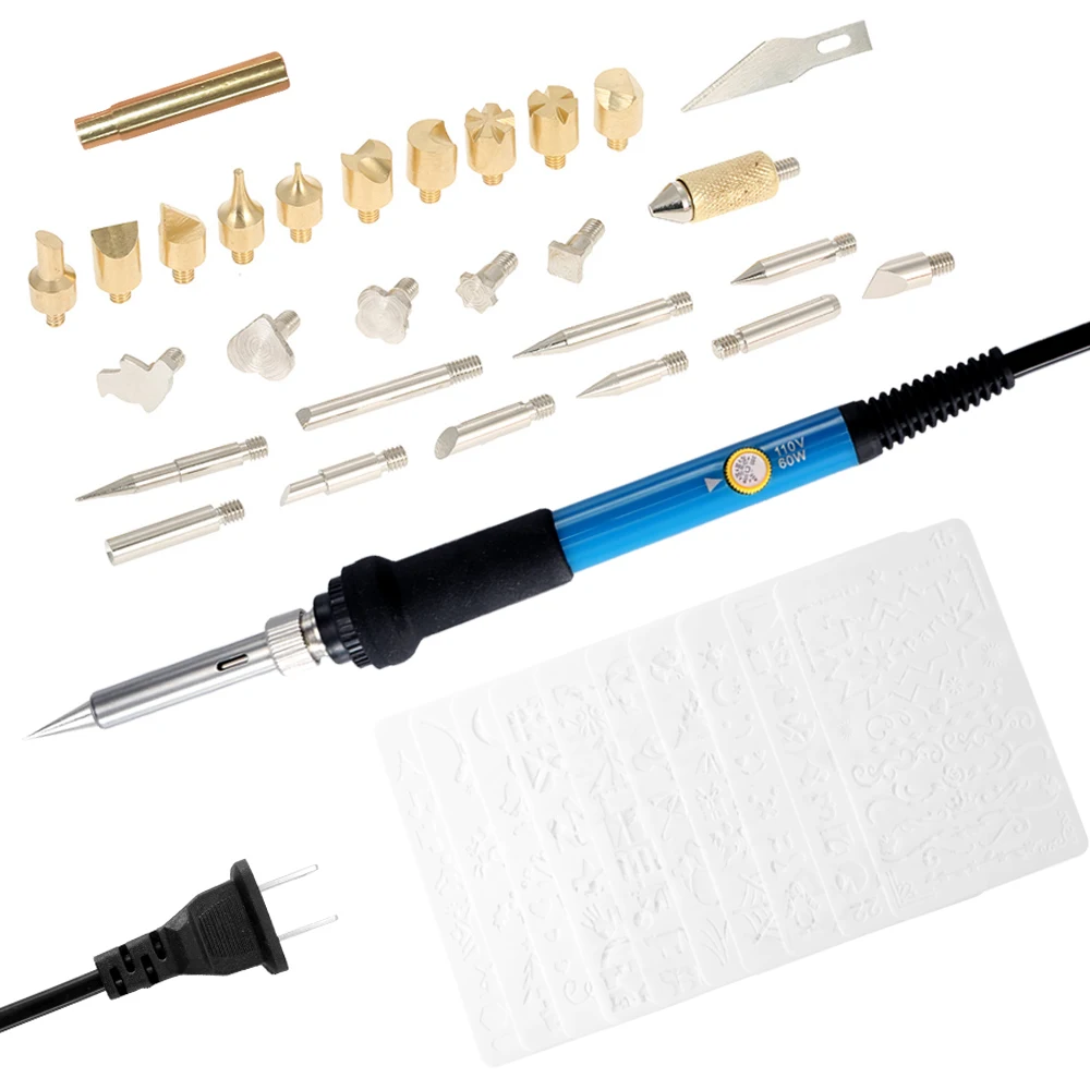 

42pcs 60W Professional Electric Adjustable Temperature Welding Soldering Iron Kit Contains 12pcs Stencil Carving Pyrography Tool