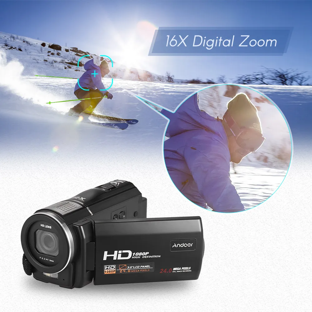 Andoer HDV F5 1080P Full HD Цифровая видеокамера DV рекордер 24MP 16X цифровой зум ЖК дисплей