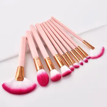 

10 Pcs/set Makeup Brush Kit Soft Synthetic Head Wood Handle Brushes Fan Flat Brush Set For Women Eye Shadow Brush Facial Make Up