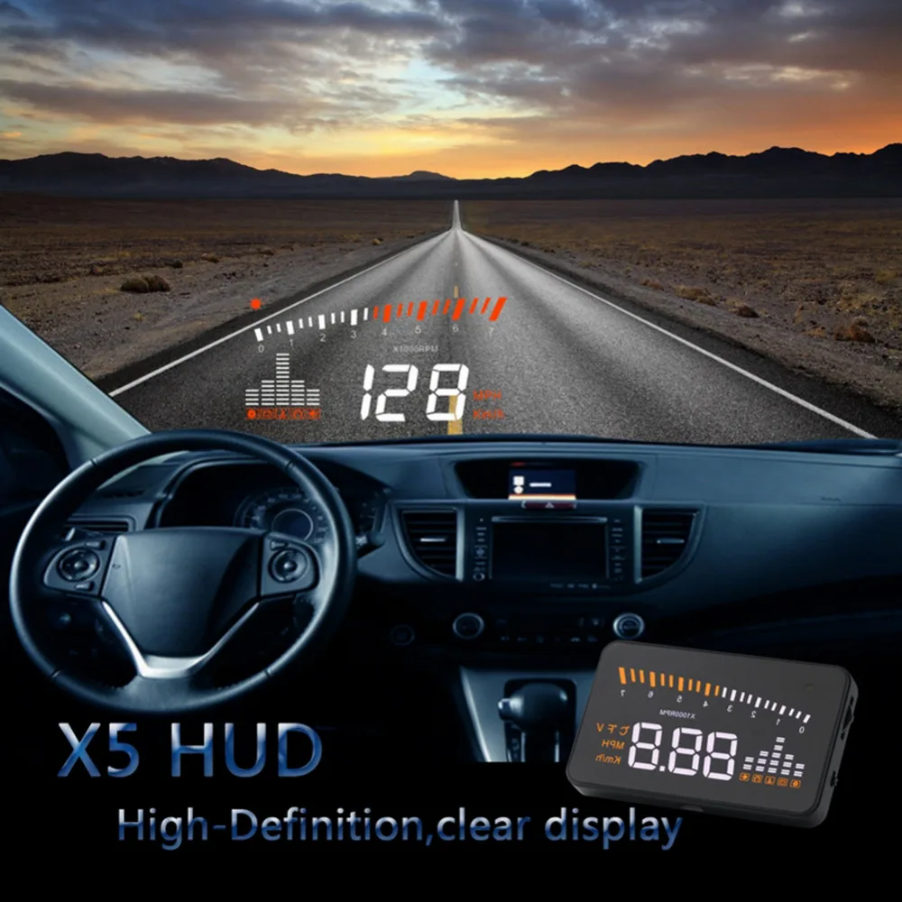 3-дюймовый X5 HUD Дисплей Авто HUD Дисплей Скорость сигнализация OBD II на лобовое стекло Дисплей OBD2 Интерфейс для водителей безопасности