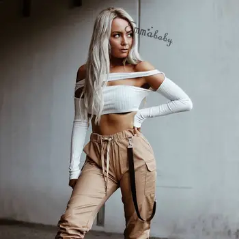 

Off Shoulder V Neck White Sweaters Women 2018 Autumn Hollow Out Long Sleeve Crop Tops Sexy Womens Winter Knitted Sweater