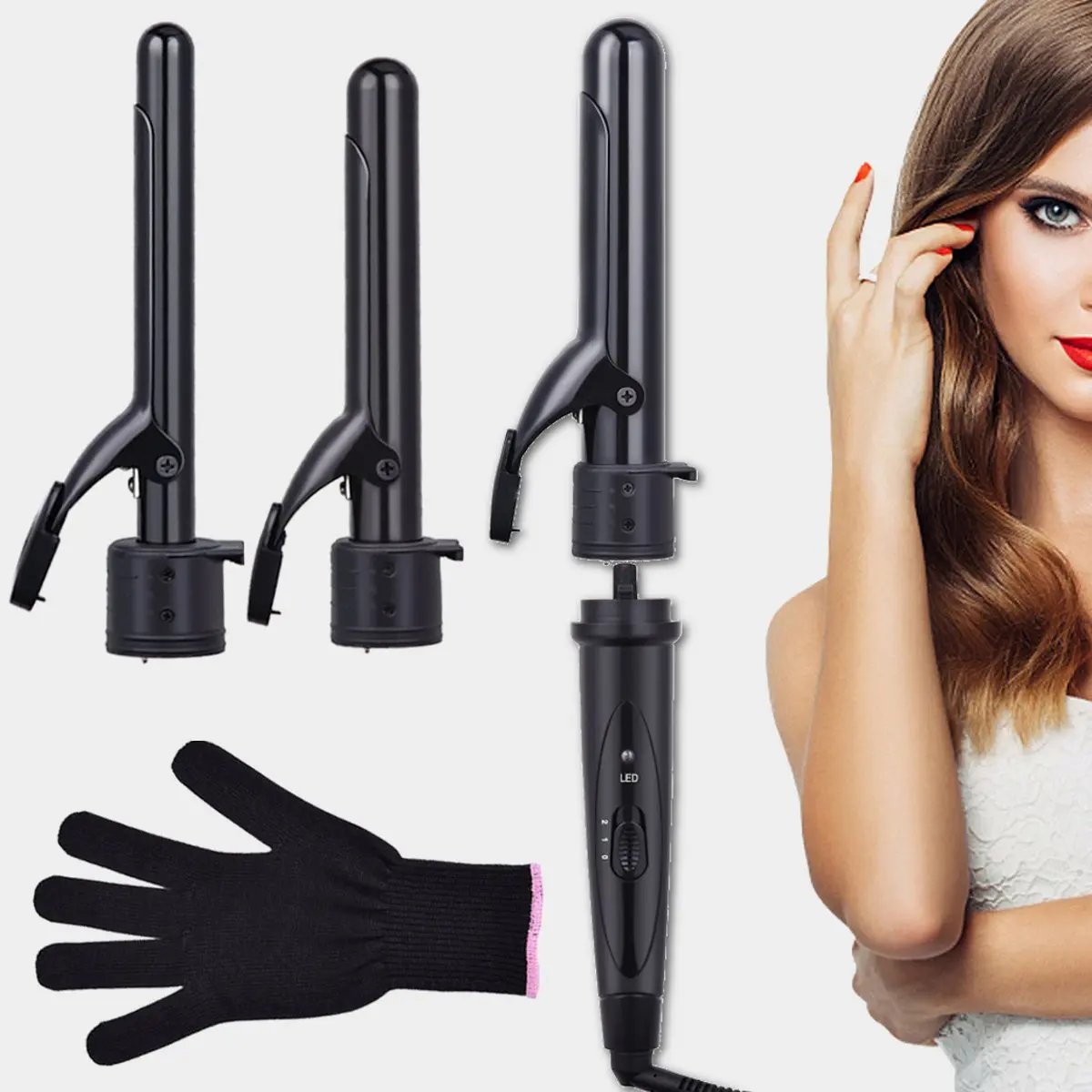 

3 In 1 Electric Curling Irons Brush Hot Fashion Hair Styling Rod Roller Head Glove Rotating Wand Personal Care Appliance