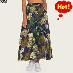 Летняя новая стильная модная юбка средней длины Bohemia эластичный пояс с принтом A Line большая юбка Повседневная пляжная юбка. G3P7