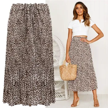 

Women Lady Leopard Print Chiffon Skirt High Waist Long Maxi Skirts Party Beach Casual Loose Skirts Clothing