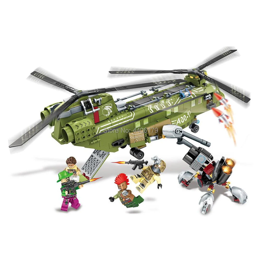 

hot LegoINGlys military WW2 Armed transport Helicopter Landing war MOC Building Blocks model mini army figures bricks toys gift