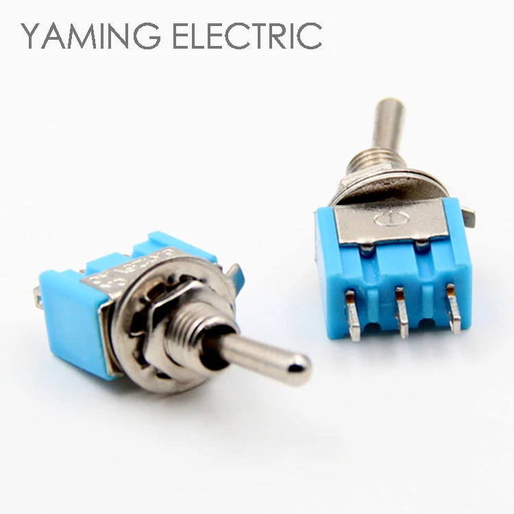 

P55 Mini toggle switch ON Blue rocker switch 2 position 3 pins 2 way lever switch 6mm Long Flat handle 2A/250V 6A/125V