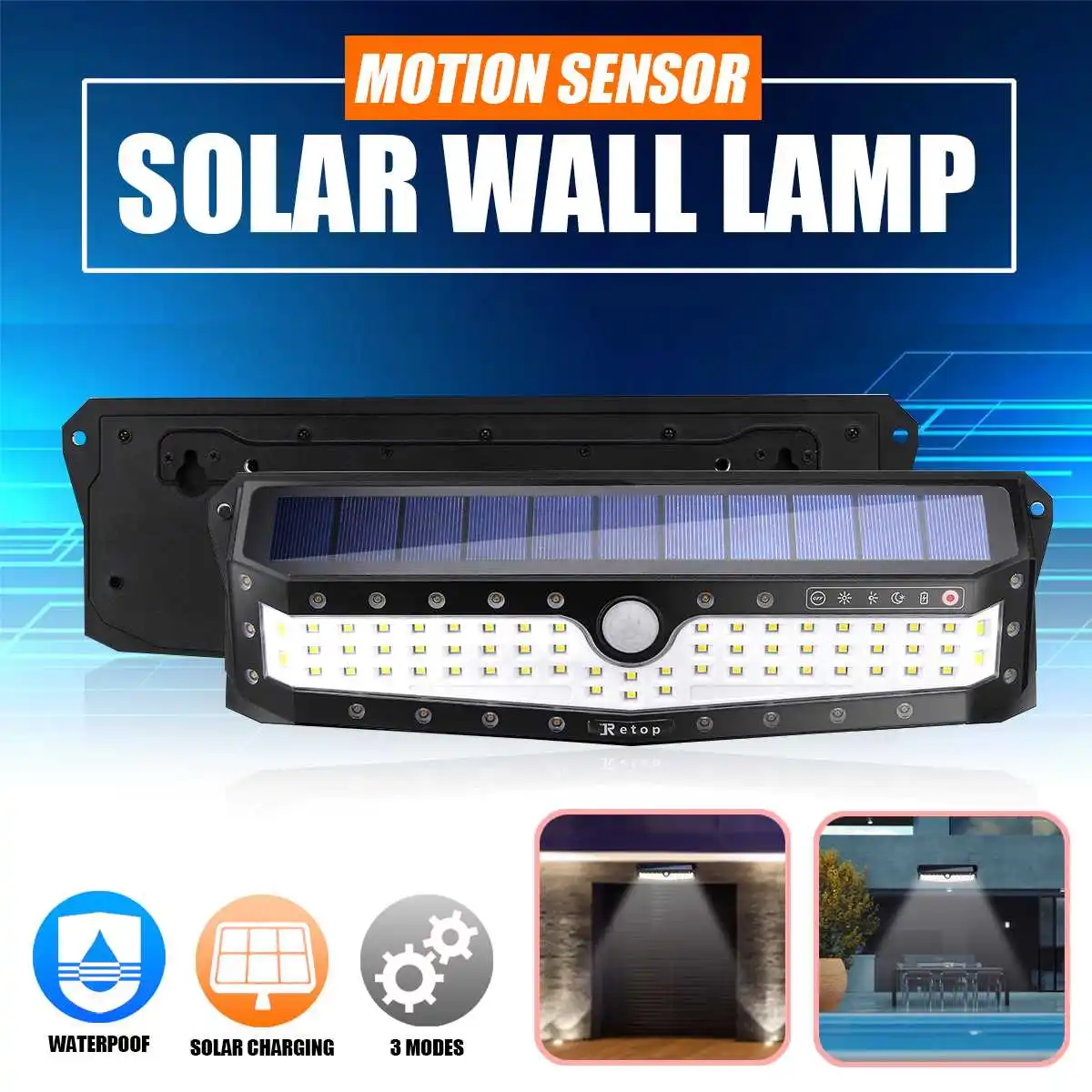 

PIR Motion Sensor 79LED Solar Wall Lamps Solar Powered+USB Rechargeable 4 Modes Outdoor Waterproof Garden Path Way Wall Lights
