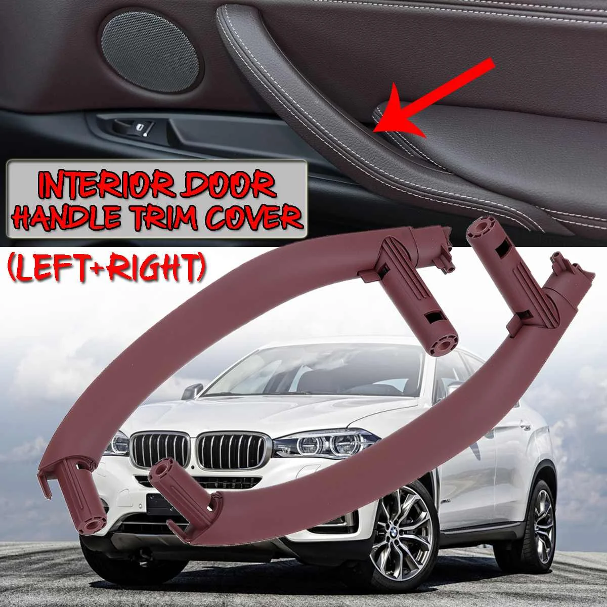 Left Side&Right Side Wine Red Car Interior Door Handle Inner Door Panel