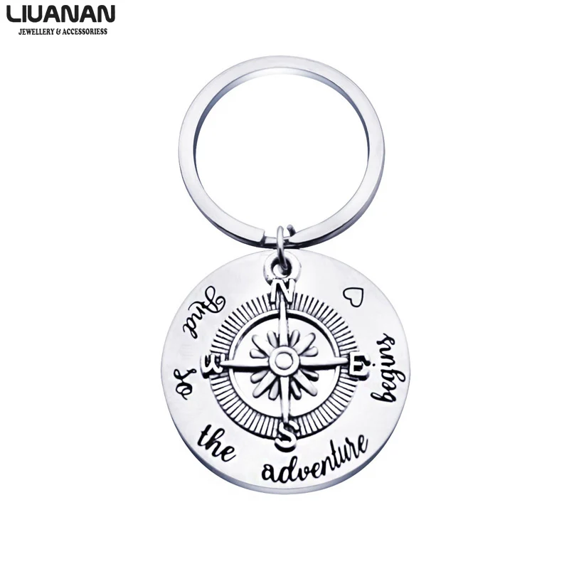 Graduation Gift And So The Adventure Begins Inspirational compass keychain 