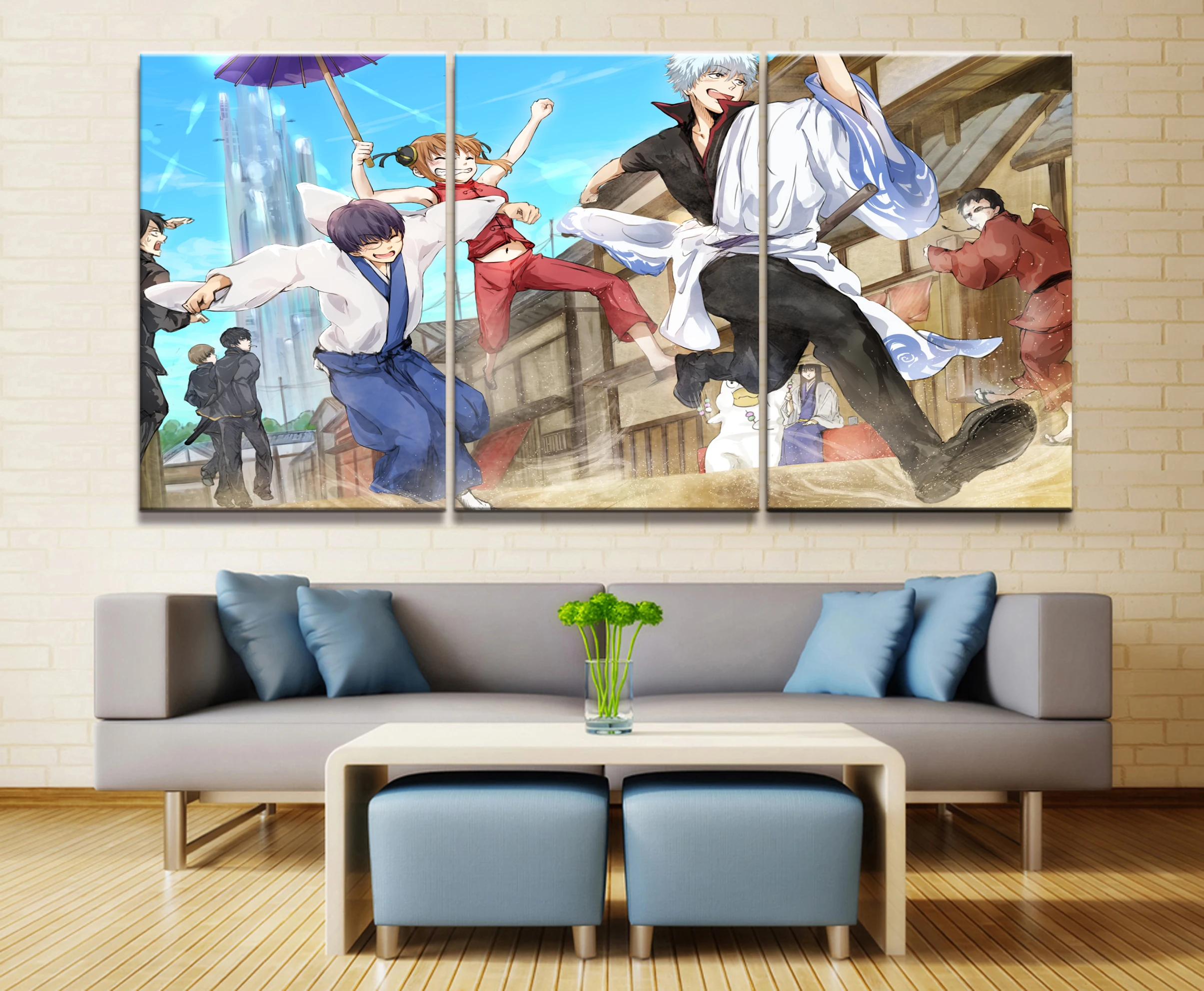 

Home Decor Modular Canvas Painting Picture 3 Piece GINTAMA Sakata Gintoki Animation Poster Wall For Home Canvas Wholesale