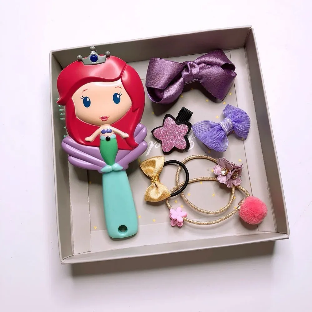 Disney Comb Headwear Head Rope Set The Frozen Elsa Snow White Ariel Cartoon Princess Comb New Year Lovely Gift