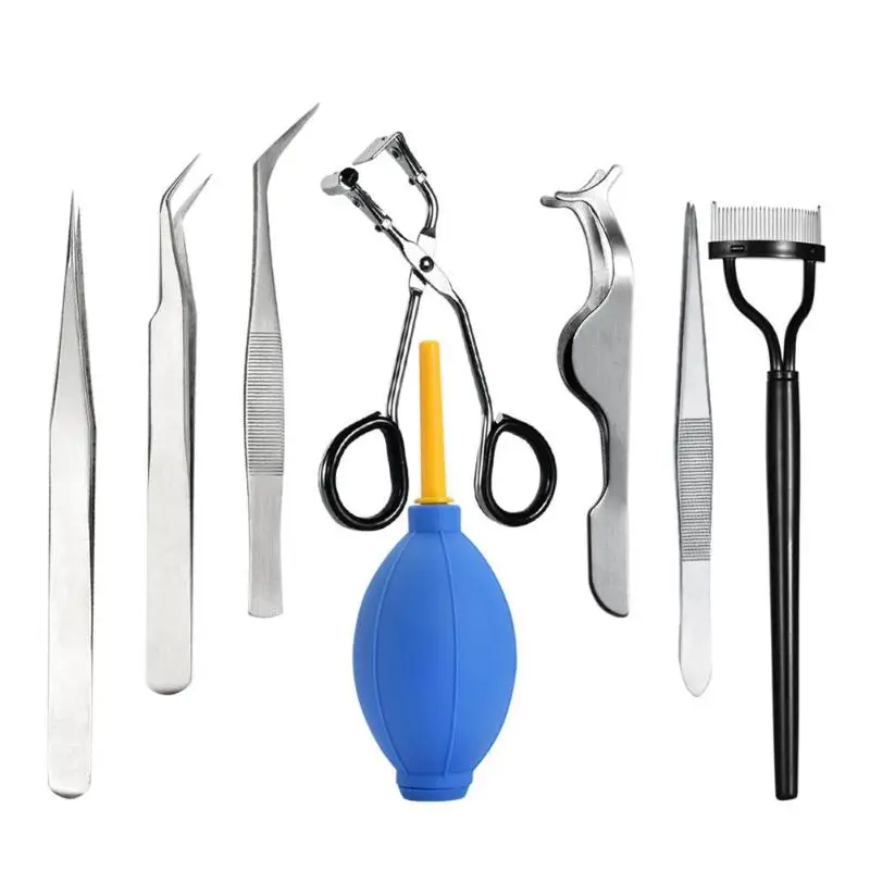 

8pcs/Set Pro Graft Eyelashes Extension Tools Kits Curl Tweezer Eyelash Comb Dryer Air Blower Makeup Extension Tools