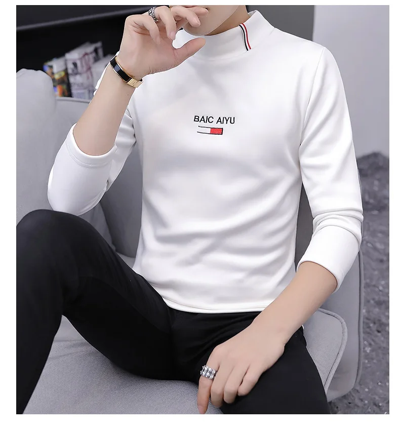 

Long-sleeved, Men's High-collar Winter with Fleece and Thickened Bottom