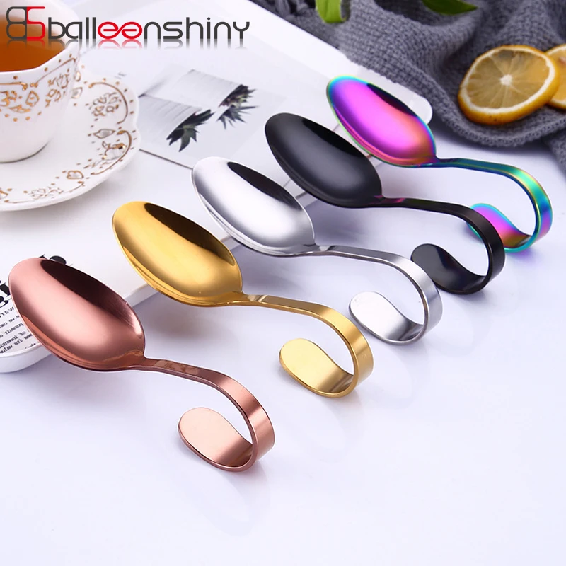 

BalleenShiny Creative Bent Spoon Curved Handle Colorful Kitchen Hotel Tableware Buffet Dessert Jam Scoop Cafeteria Service Spoon