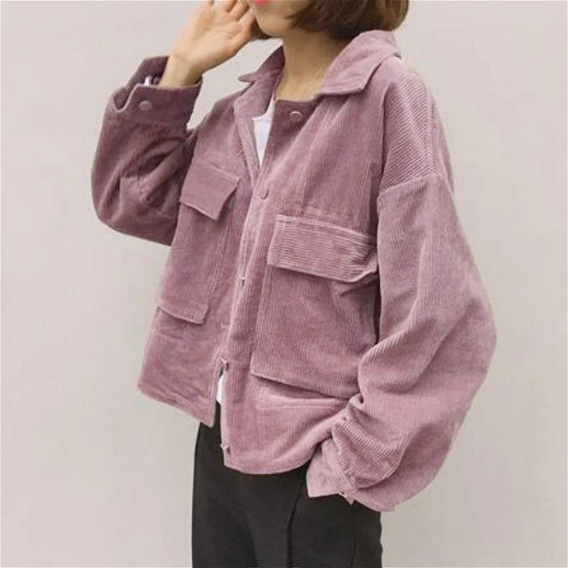 

Autumn Womens Long Sleeve Corduroy Solid Casual Jacket Windbreaker Coat Overcoat