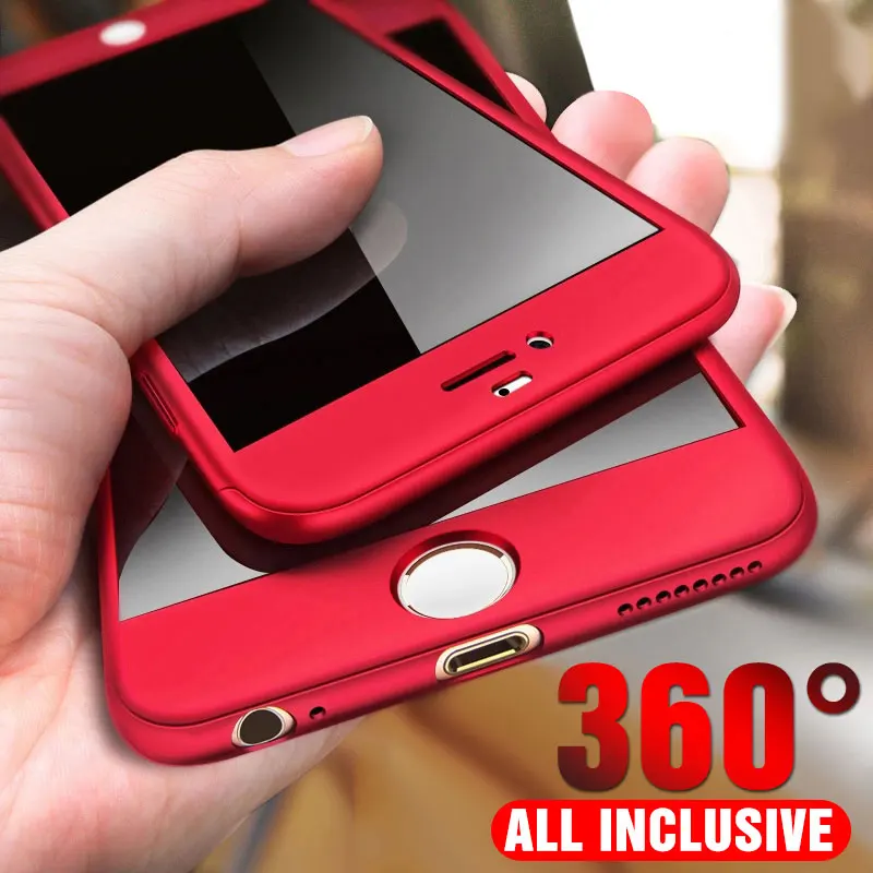 

GVU 360 Full Protective Phone Case For iPhone 7 6 6s 8 Plus Full Cover Cases With Glass For iPhone X XS 7 8 6 Case Shell