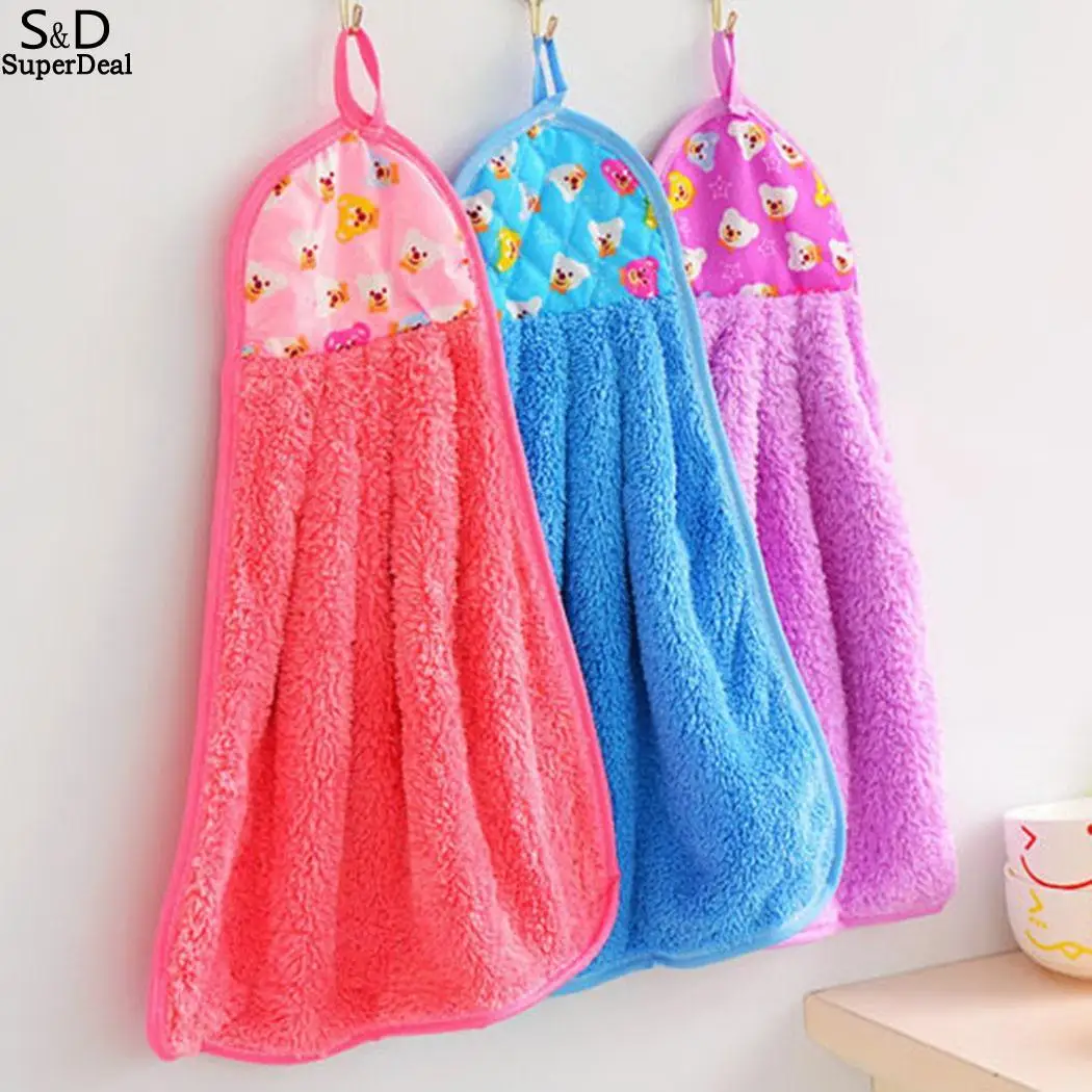 

Cartoon Velvet Red Kitchen Hand Cloth Coral Towel Casual Cleaning Pattern Blue Hanging Absorbent Purple