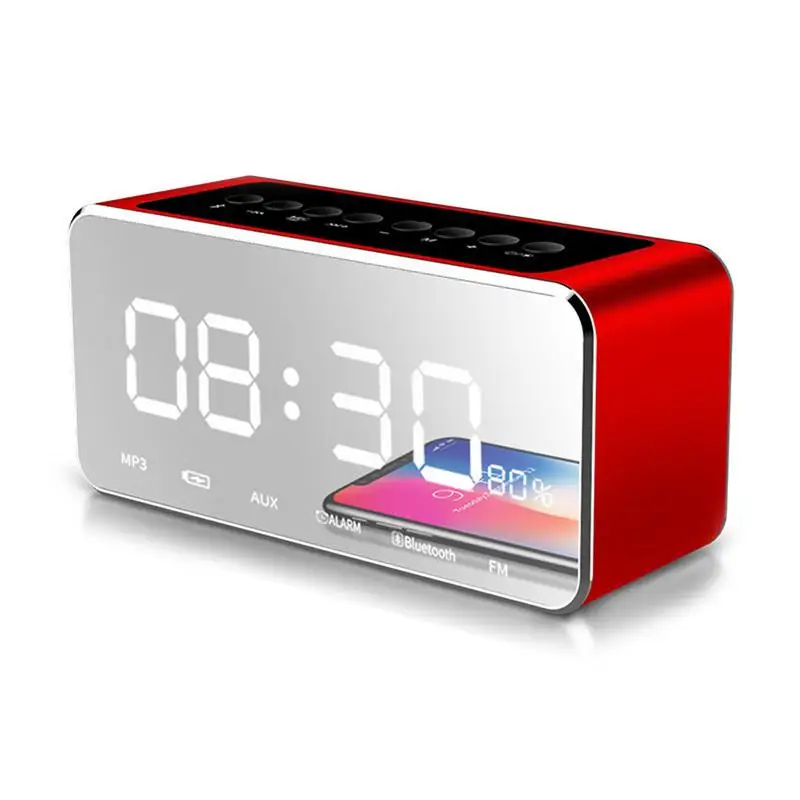 

Wireless Bluetooth Speaker Mirror Plane Clock Noise Reduction Audio Phone Subwoofer With Plug-in Card Large Capacity Radio