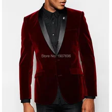 Burgundy Velvet Men Suits for Wedding Groom Tuexedos 2019 Winter Men Jacket Black Pants Two Piece Man Blazer