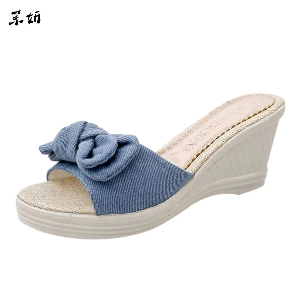 

New Super Summer Leisure Slipper Luxury Brands Woman Sandals Bow Tie Butterfly Slipper Round-toe Flip Flops Slip On Shoe #89
