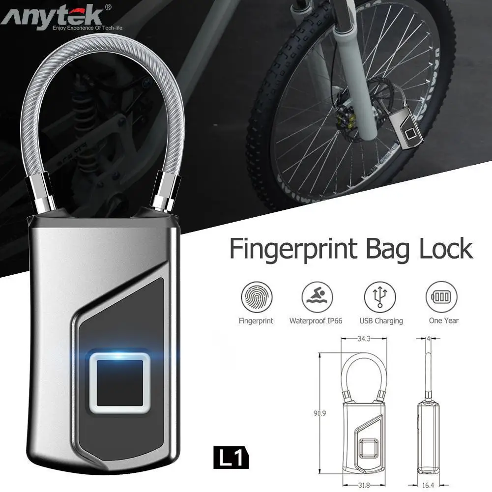 

Fingerprint Padlock Smart Security Door Lock IP66 Waterproof Keyless Unlock smart fingerprint lock & USB cable dustproof r29