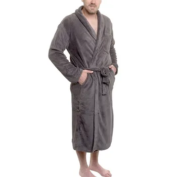 

Men's Lengthened Plush Shawl Bathrobe Soft Long Sleeves Waist Belt Robe Home Wear Casual Men Furry Sleepwear Solid Color