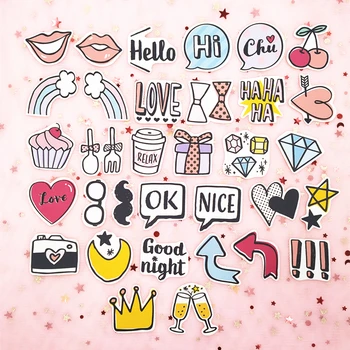 

33pcs / Pack Ins Retro Girl Dialog Lip Sticker Bag Hand Account Album Decoration Sticker Cute Notebook Diary Phone