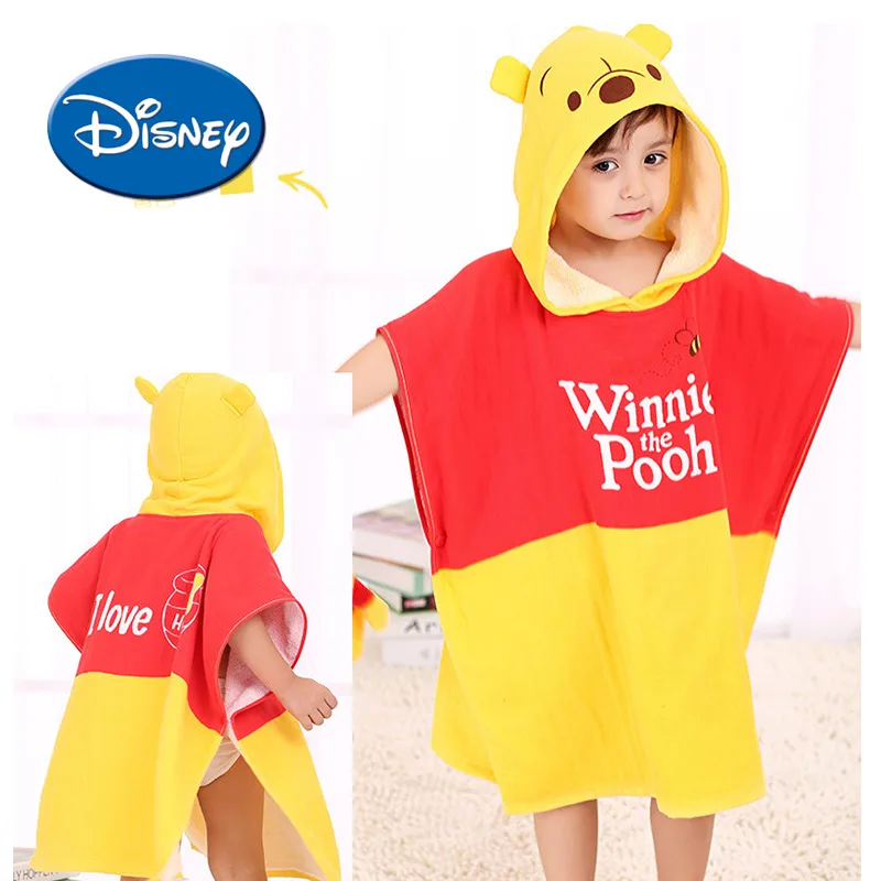 

Disney Winnie The Pooh 100% Cotton Hooded Bath Towel Kids Cartoon Girls Robe Boy Beach Cloak Towel Elsa Mickey