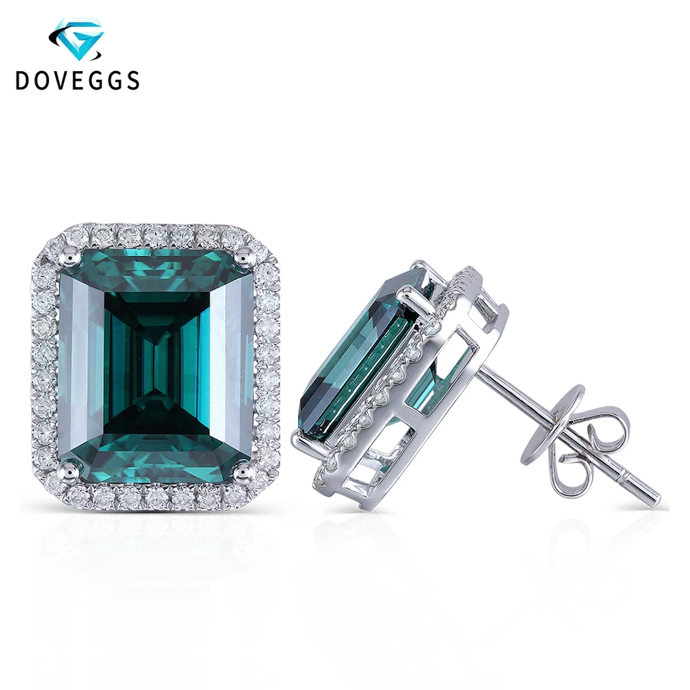 Женские серьги гвоздики DovEggs сережки пусеты из белого золота 14K 585 8*10 мм с зеленым