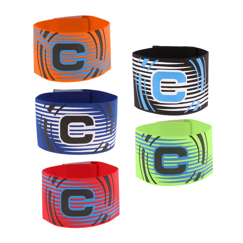 

5 Pieces Football Soccer Captain Armband, Elastic Captains Armband for Adult Youth One Size, Stripe Design