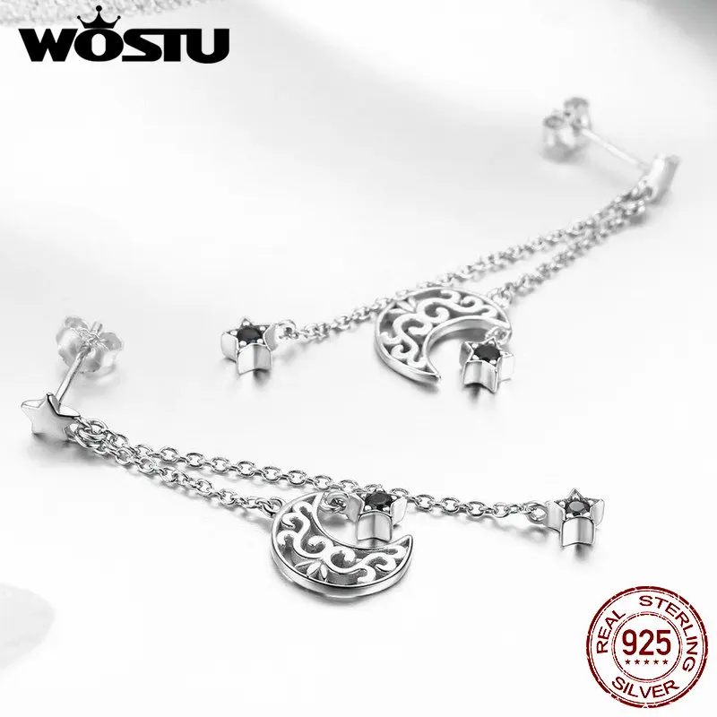 Женские серьги подвески WOSTU из 100% серебра 925 пробы с Луной и звездами для помолвки