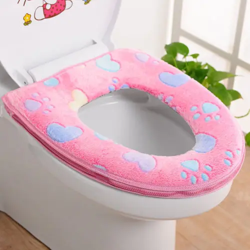 

Cute Thicken Soft Toilet Seat Cover Warm Bathroom Mat Set Toilet Zipper Cushion