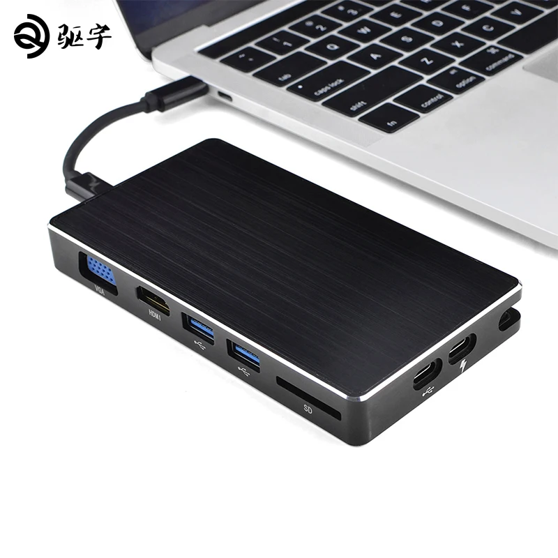 

USB HUB 8 All in One USB C to HDMI VGA Card Reader USB 3.0 RJ45 Network Card PD Charging Adapter For Macbook Type C USB 3.0 HUB