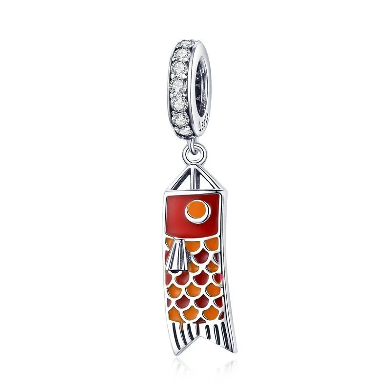 

New Arrival 925 Sterling Silver Red Koinobori Enamel Charms Pendant Fit Silver Bracelets & Bangles Diy Jewelry Scc1085 BAMOER