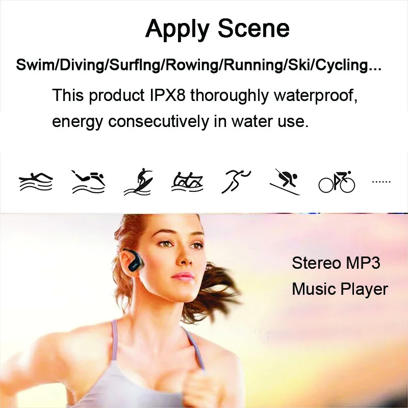  100% Original IPX8 Waterproof Mp3 Player Swimming Earphones Sport Earbuds 4GB 8GB RAM In Ear Headph