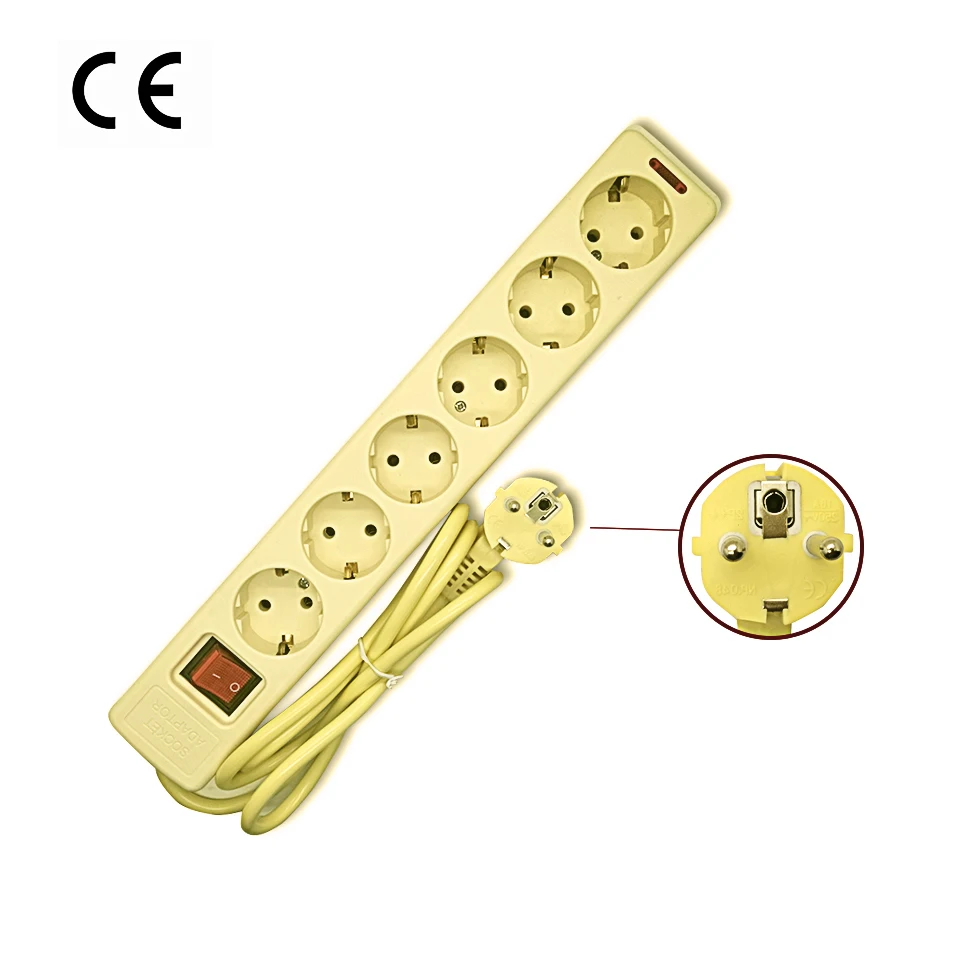 Продажа ЕС Европейский Plug мощность полосы с коммутатором 6 розетки расширение провод розетки кабель 3,0 м стабилизатор напряжения сетевой фильтр 16A ...