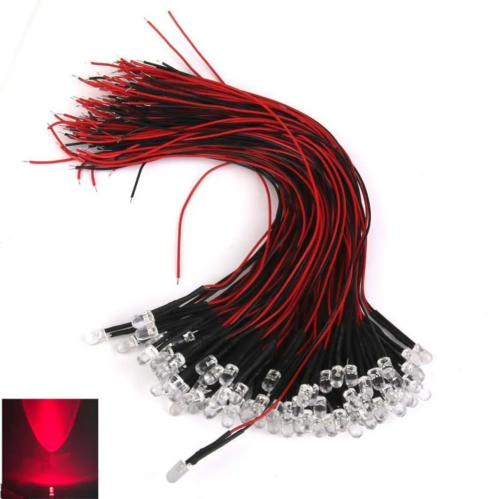 

20pcs DC12V 5MM LED Luminescent Tube with Wire Light Beads Red LED Lamp Light Bulb Pre Wired Light Beads