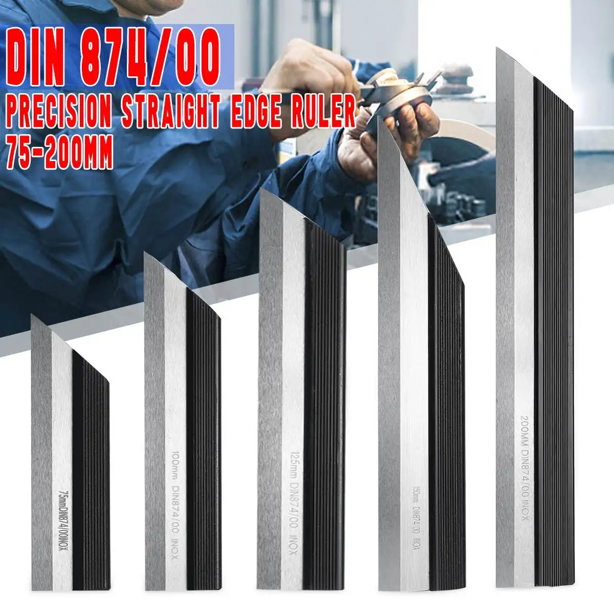 

75/100/125/150/200mm INOX StraightEdge DIN874-00 Stainless Steel Accuracy Ruler Leveling Ruler Machine Tool Working Platform