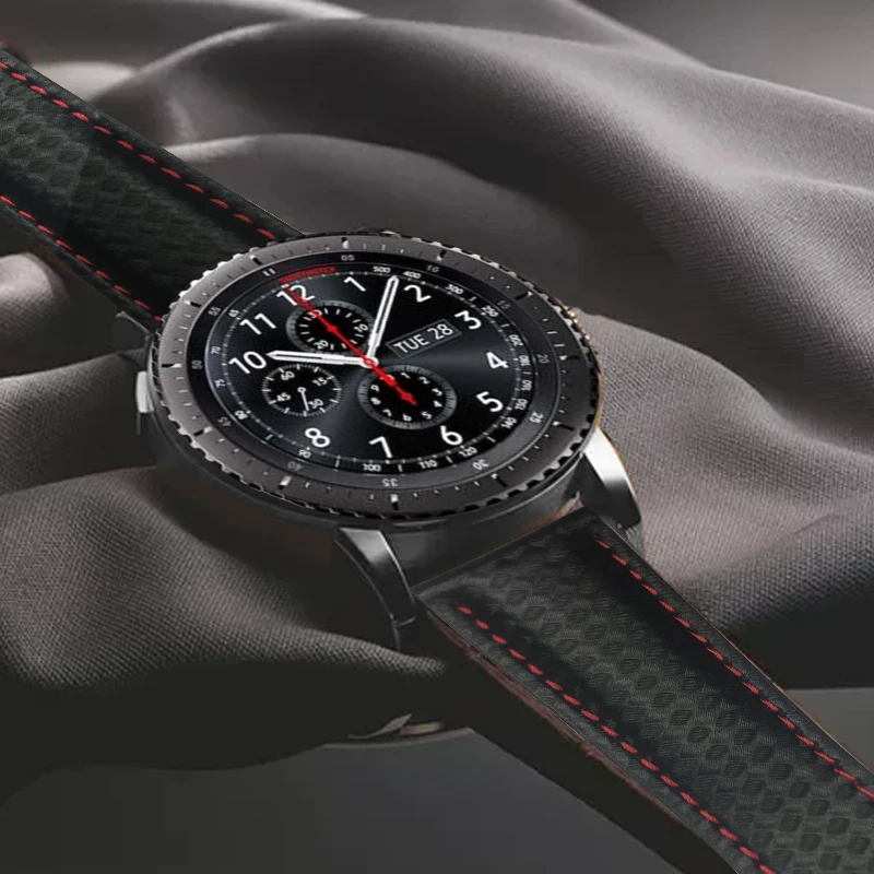 For Samsung Galaxy Watch 46mm Genuine Leather Carbon Fiber Band Strap For Gear S3 Classic Frontier Leather Bracelet For Amazfit For Samsung Galaxy Watch 46mm Genuine Leather Carbon Fiber Band Strap For Gear S3 Classic Frontier Leather Bracelet For Amazfit