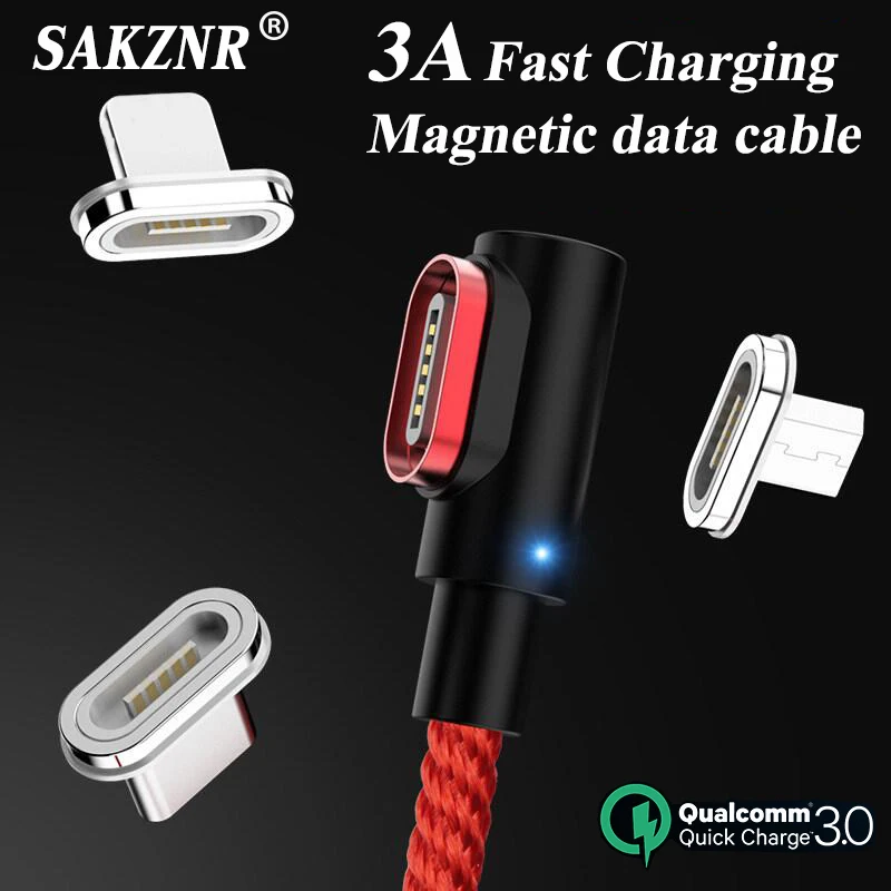 

90 Degree Magnetic Cable USB C Micro USB Type C Fast Charging Microusb Type-C Magnet Charger For iPhone X Xs MAX XR Xiaomi Cable