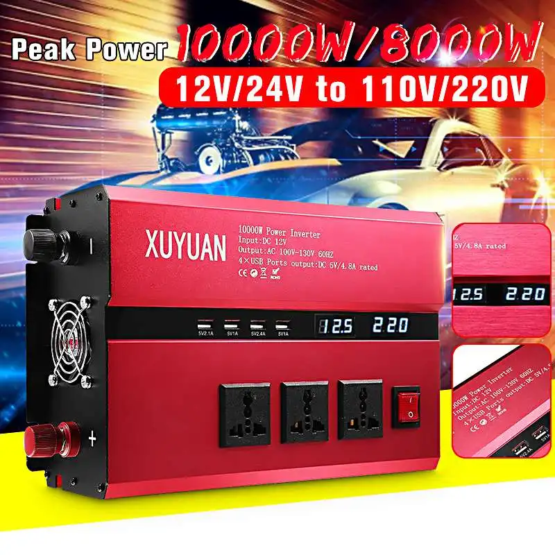 10000w 12V//24V//48V to 220V Solar Power Inverter Vehicle Converter 4 USB Ports
