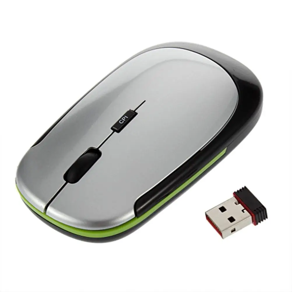 Горячая 2,4 ГГц ультра-тонкий беспроводной Mini-USB оптическая мышь серебро для ПК ноутбука