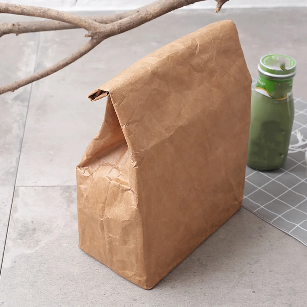 

Waterproof Lunch Bag Leakproof Reusable Thermal Insulation Kraft Paper Portable Food Container Large Capacity Foldable